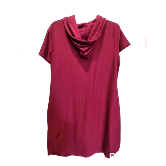 XXL Comfy Pajama Short Sleeve Midi Dress with Hoodie - Picture 2 of 6